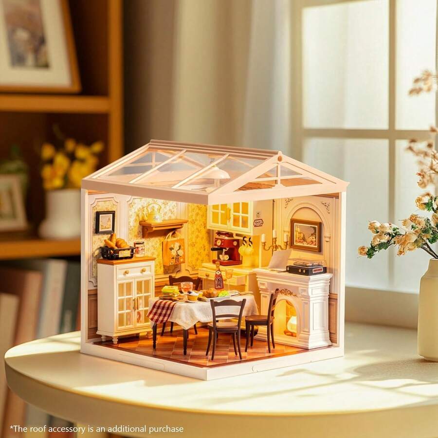 Rolife Super Creato LED Building Blocks For Adults,1:24 Toy Building Sets,Model Building Kits For Kids Ages 8+ ,DIY Miniature Dollhouse Kits For Adults,Hobbies For Women Men - Warm Dining Room - View 1