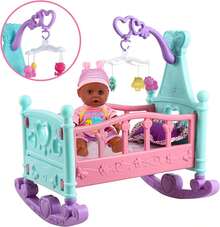 12"Baby Doll Role Play Set With Miniature Baby Crib High Chair - Black - View 3