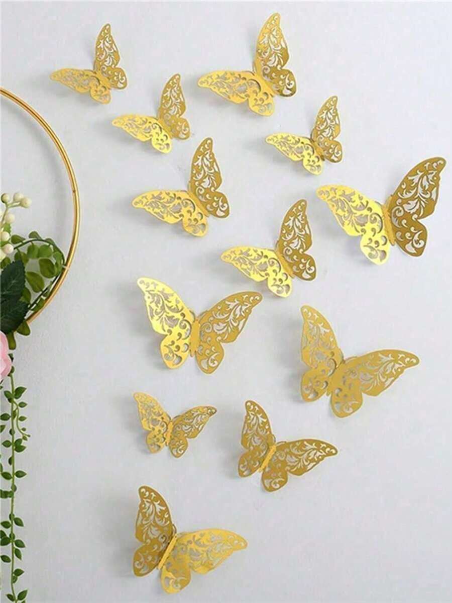 12pcs 3D Butterfly Decorations, Colorful Butterfly Stickers, Wall Decor Background Stickers, Party Decorations, Wedding Decor, Event Decor, Festival, Activity, Party, Gathering - Multicolor - View 1