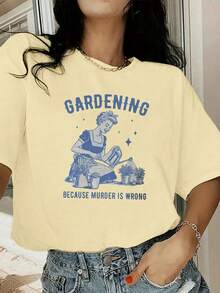 Women's Vintage Punk Rock Dark Style Graphic T-Shirt, Versatile For Spring And Summer - Apricot - View 11