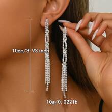 1 par de pendientes largos con borlas de rhinestone, joyería de estilo minimalista coreano para vestidos de fiesta para mujeres