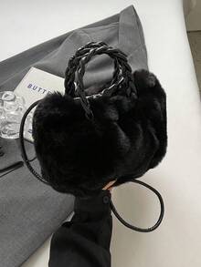 New 2025 Women's Fashion Shoulder Bag, Small Niche Design Crossbody Bag, Casual & Versatile Minimalist Stylish Handbag With Soft Fuzzy Material, Solid Color Design, Snap Closure, Comfortable Long Strap, Roomy Space, Bucket/Cloud-Shaped Design For Autumn/Winter - Black - View 1