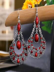 2pcs Vintage Glass Rhinestone Pendant Earrings For Women