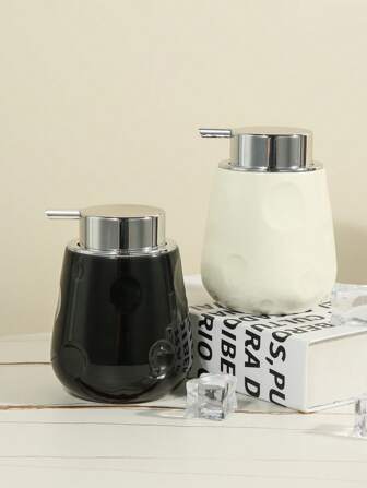 1 Pc Elegant Ceramic Low Short Round Cheese Shaped Pump Bottle, Suitable For Bathroom, Shower Gel, Shampoo Dispenser
