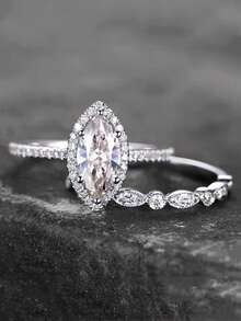 2 件套迷人方晶锆石戒指，适合女士，情人节礼物，结婚周年派对珠宝