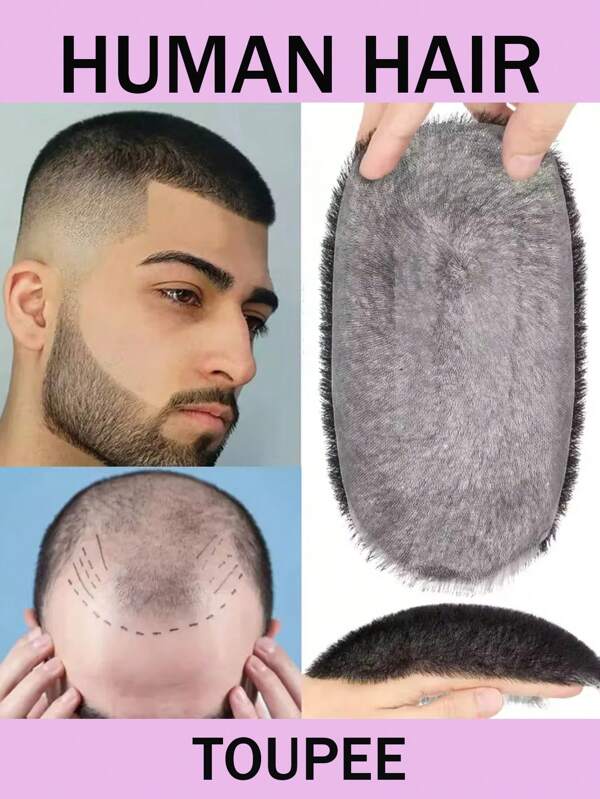 Natur Echthaar Toupet Ultradünn Echthaar Herren Toupet Natürlich gerade Look für den täglichen Gebrauch Natürlich schwarze kurze Haarverlängerung Perücke