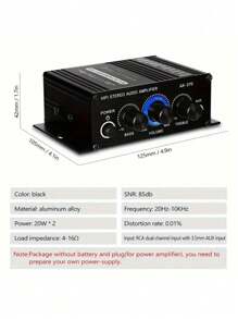 AK-270迷你双声道汽车立体声功放，家庭影院音响系统，12V立体声功放，带低音和高音调节。