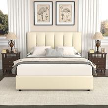 VECELO Double Bed Frame With 4 Storage Drawers, Upholstered Platform With Adjustable Velvet Headboard, Solid Wood Slat Support, No Box Spring Needed, Easy Assembly, Beige - Beis - Ver 3