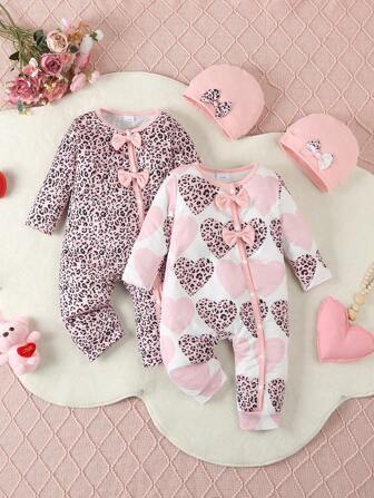 Bhchntiy Set de 4 piezas de mono con estampado floral y unicolor con diadema a juego para bebé niña, conjunto casual, otoño