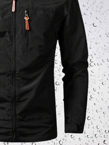 男士防风连帽夹克 - 防水，可拆卸帽子，休闲户外外套，带拉链口袋，尼龙材质，非常适合徒步旅行和休闲装 - 黑色 - 查看 5