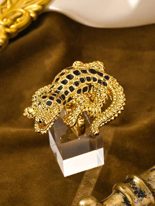 Brazilian Gold Animal 24k Electroformed Ring Crocodile Tiger Leopard Element Naturalism Suitable For Men And Women