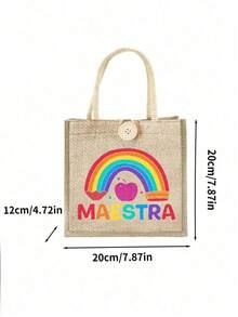 Rainbow Pencil Print Tote Bag Set, Tote Bag And Makeup Bag, Lightweight Large Capacity Tote Bag, Reusable Burlap Shopping Bag, Portable Travel Beach Bag With Makeup Bag, Best Gift For Teacher'S Day, Nurse'S Day, Birthday, Anniversary, Suitable For Weddings - Multicolor - View 11