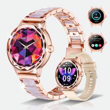 Ceas inteligent pentru femei, funcție de apel wireless, pedometru, calorii, tracker de fitness, ceas inteligent, fotografie de la distanță, control muzical, memento menstrual feminin, potrivit pentru telefoane iOS și Android, cu curea din silicon 1PC