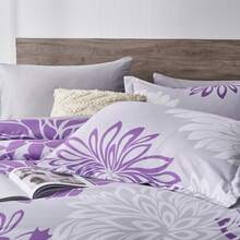 7 Pieces Chic Floral  Printed Bed Comforter Sets, Queen King, Soft And Comfortable Summer Bedding Sets, Bed In A Bag, Hotel Bedroom Room Decoration, 1 Comforter 2/4 Pillowcases, 1 Flat Sheet And 1 Fitted Sheet, Perfect Gift For All Four Seasons - Màu tím - Xem 5