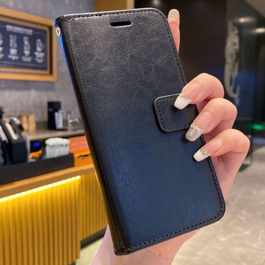 钱包翻盖手机壳 + 支架手机壳 + 高工艺 + 全套手机壳适用于三星 S24U/S25U/Redmi Note 13 Pro/14 Pro；仿皮手机壳适用于小米 Redmi Note 11/12/13/14 Pro 防水防震防摔防刮全套 - 黑色 - 查看 1