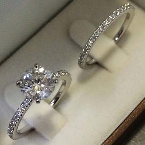 2pcs Women Fashion Ring Set, Classic Elegant Style Alloy Cubic Zirconia Rings, Suitable For Valentine's Day, Vacation, Commute, Date, Party, Wedding, Engagement, Ideal Gift For Wife, Girlfriend, Mother Birthday, Anniversary, New Year