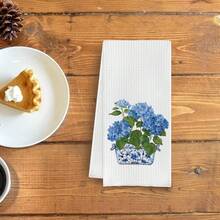 2 Pcs Blue And White Porcelain Chinoiserie Kitchen Towels, 16x24 Inch, Set Of 2, Hydrangea Floral Dish Towels Tea Towels For Kitchen, Chinoiserie Decor Hand Towels For Bathroom, Grand Millenial Decor - 藍白4 - 查看 4