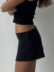 Womens Mini Skirt Skorts Summer Y2K Beach Vacation Outfits Pencil Bodycon Boho Skirts With Shorts Underneath Club Date Night Micro Skirt Going Out Streewear - 黑色 - 查看 2