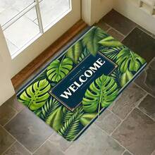 “热带风情”防滑门垫 - 耐用、可机洗，龟背竹叶图案，适用于厨房、浴室和洗衣房，绿黑配色，厨房地垫|龟背竹叶印花|涤纶材质，浴室地垫，柔软水晶绒地毯，多种尺寸可选，底部防滑[浴室地垫][浴室地垫][浴室地垫]厨房地毯
