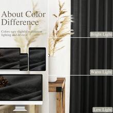 Black Linen Textured Curtains For Living Room 60 Inches Long 2 Panels Set Back Tab Rod Pocket For Bedroom Kitchen Short Semi Sheer Light Filtering Protect Privacy Window Drapes W52xL60 - Black - View 6