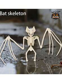 1 件逼真的蝙蝠骨架装饰，可调节的带头骨和翅膀的动物骨架，哥特式派对装饰，适用于室内/室外万圣节鬼魂装饰，易于安装，恐怖家居、派对和户外装饰，鬼屋道具，制作精良
