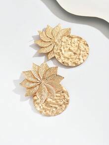1 Pair New Creative Versatile Summer Flower & Geometric Circle Patchwork Elegant Fashion Statement Dangle Earrings - Yellow Gold - View 4