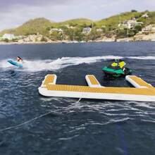 Oversized EVA Fully Covered E-Shaped Inflatable Floating Dock | 161"X118"X8"Inflatable Double Jet Ski Dock | Luxury Water Floating Mat For Lake, Pool & Beach - Yellow - View 6