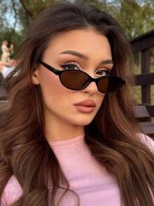 1 PC Women's Oval Shape Summer Eyeglasses, With Stylish Color Block Embellished Temples, Minimalist Chic Design, Suitable For Everyday Accessory, Business Casual Woman Beach Accessories Women Vacation Outfits Women