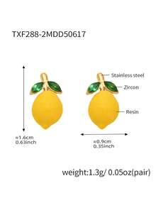 1 Pair Daisy Resin Lemon Drop Earrings, Stainless Steel Fresh Fruit Jewelry, Women's Summer Gift, Summer Accessories - Gold - View 12