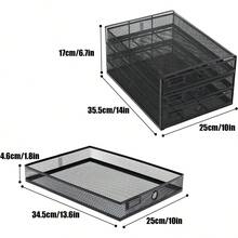 OUKANING Schreibtisch Organizer Dreifach-Schreibtisch-Ordnerhalter 3 Fächer für Dokumente Mesh Schreibtisch Zubehör Ablage Zeitschriftenhalter für Bürobedarf 35.5 * 25.5 * 17cm (Schwarz) - Schwarz - Übersicht 9