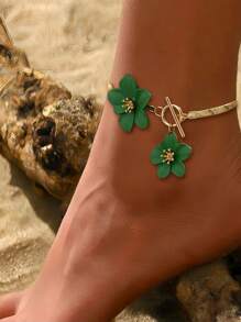 1 pieza Tobillera de mujer con colgante de diseño floral elegante y sencillo pintado en amarillo, apto para vacaciones y fiestas