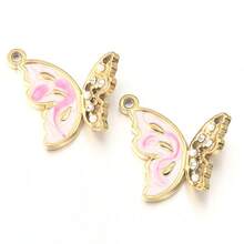 2 piezas/Paquete Colgante de acero inoxidable con strass y perla, 21X21.5mm Colgante para collar/pulsera para hacer joyas DIY, accesorios hechos a mano de lujo y versátiles con diseño de mariposa