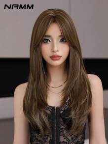 NAMM 24 Inch Elegant Long Layered Wig For Women Highlight Purple Synthetic Straight Wig With Curtain Bangs, High Quality Heat-Resistant Fiber Wigs For Daily Use&Music Festival Party & Mother's Day Gift