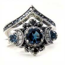 1 套复古情侣哥特式订婚戒指，古董银质分支戒指，男女通用巫师戒指，深色几何指环 - 彩色 - 查看 75