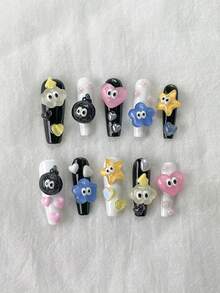 10 pièces Stickers d'ongles en forme de cercueil à texture de gelée, en forme de cœur pentagonal nuageux mignon. Convient pour la vie quotidienne, les fêtes, les rassemblements, les anniversaires et autres occasions. Fournitures pour ongles - Multicolore - Voir 9