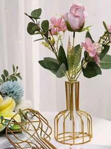 1pc Plain Flower Vase, Gold Iron Modern Vase, With Glass Tube, For Living Room Home Decor,Home Decor,Flower Vase,Centerpiece,Table Decor Rama Decoration