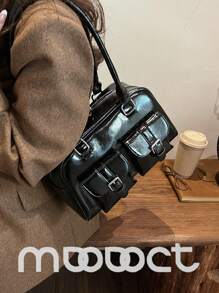 MDODO 1pc Solid Color PU Leather Handbag, Women's Fashion Versatile Tote Shoulder Bag, Dual Handle Strap Design, Magnetic Closure, Suitable For Office, School, Work, Business, Commute, Outdoor, Travel, Picnic
