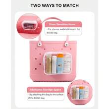 New Clear Bogg Beach Makeup Bag With Phone Holder And 3 Pack Insert Hooks For Bogg Bags Travel Cosmetic Accessory Storage Pouches Clear Material Organized Divider Compatible Pouches For Easy Travel Use - 7PcsTrắng - Xem 7
