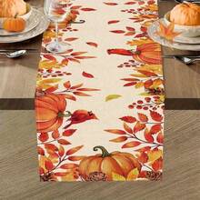 1pc Autumn Themed Tablecloth, Featuring Bright Pumpkin And Maple Leaf Designs, Embellished With Birds, Polyester Fabric, Suitable For Western Thanksgiving And Autumn Celebrations, Creating Warm And Comfortable Home Decor, Suitable For Autumn Dining Tables, Dining Rooms, And Living Rooms, As Well As Decoration For Family Holiday Gatherings Or Parties. - Multicolor - View 19