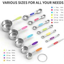 13-teiliges Edelstahl Messbecher Set mit Skala, beinhaltet Messbecher und magnetische Messlöffel