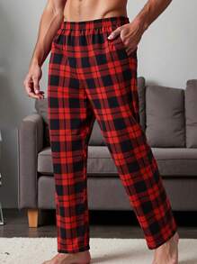 3pcs Men's Plaid Print Casual Straight Leg Pajama Pants, Breathable Loose Sweatpants With Pockets, Elastic Waist, Comfortable Long Pants, Multi-Colors Set, Fall Clothes