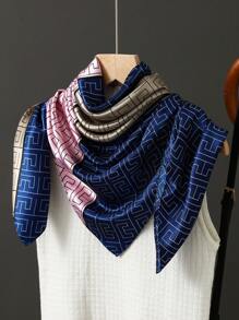 1pc Light Blue Printed 90cm Square Scarf, Casual Headscarf, Travel Sun Protection Headwrap, Party Gift