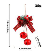 1 set decorațiuni de Crăciun în formă de clopoțel, decor metalic suspendat cu fructe de pădure roșii și fundă în carouri, potrivit pentru bradul de sărbători, decor de coroană, nu necesită alimentare, perfect pentru decorul de perete și intrare de sărbători