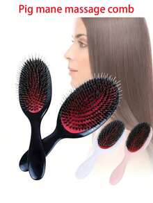 1支按摩气垫发梳，带防缠结梳齿，防静电圆形普通发梳，椭圆形头皮护理工具，ABS塑料手柄，家用 - 彩色 - 查看 2