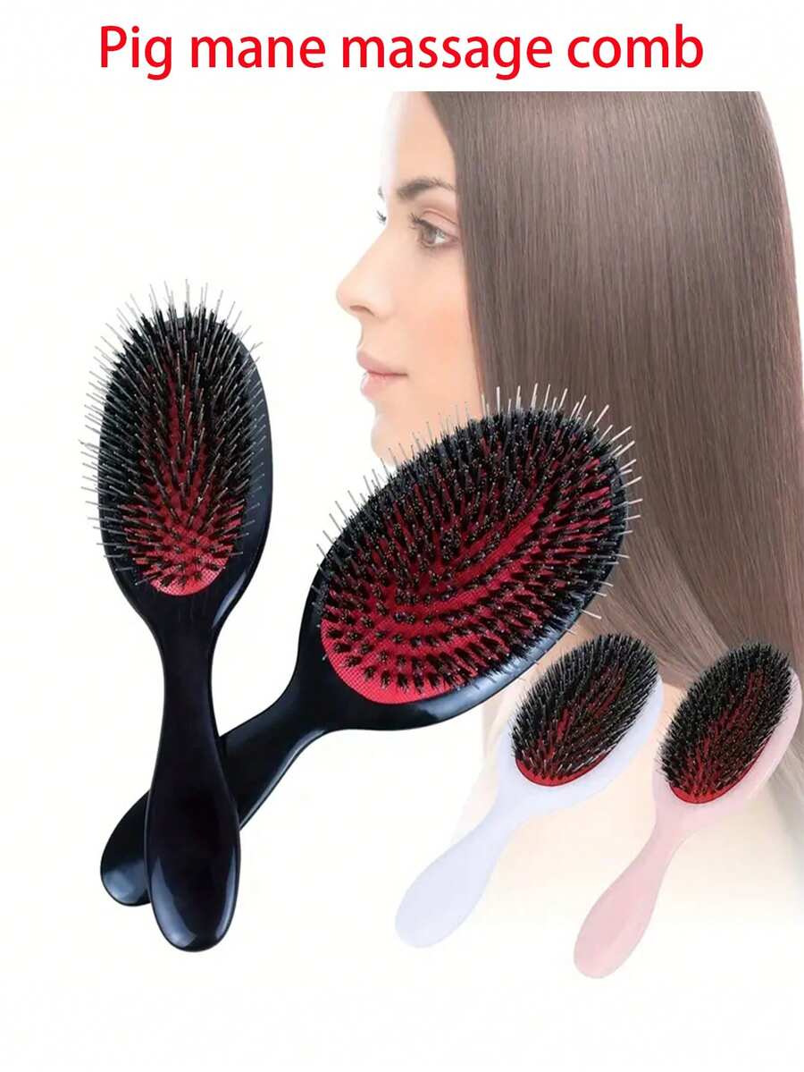 1支按摩气垫发梳，带防缠结梳齿，防静电圆形普通发梳，椭圆形头皮护理工具，ABS塑料手柄，家用