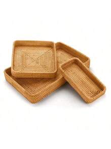 1pc Natural Handmade Rattan Dining Tray, Japanese Square Multipurpose Fruit Platter Storage Box, Suitable For Restaurant/Outdoor Picnic, Home Storage, Wedding Decor, Fruit Basket