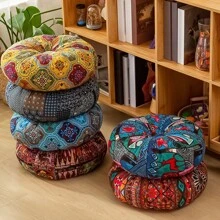 1pc Bohemian Style Round Floor Mat/Cushion - Vibrant Mandala & Floral Design, Thick Polyester Fabric, Suitable For Living Room Or Bedroom, Home Decor