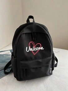 1 pieza Mochila personalizable con estampado de corazón y letras, mochila escolar de unicolor elegante y versátil, adecuada para uso diario, mochila, mochila escolar, mochila, bolsa escolar, bolso, bolsa perfecta para la escuela y la graduación, pequeña mochila rosa, regalo encantador para el regreso a clases