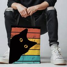 Humorous Black Cat Gaze Tote Bag - Fashion Shopping And Gift Ideas, Vivid Gradient Design, Essential For Everyday Use Or College