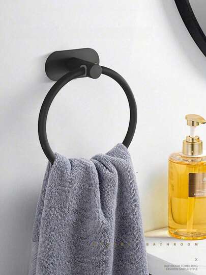 1 pieza Anillo para toallas de acero inoxidable negro, toallero de pared montado, percha para toallas de baño